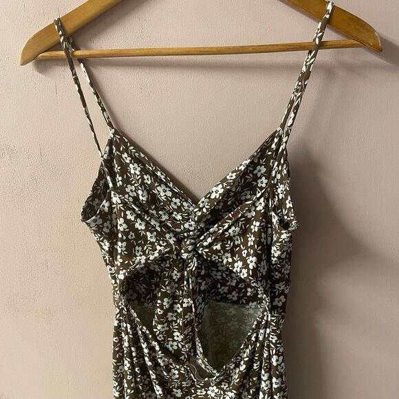 Misty Rose Brown & Cream Floral Print A-Line Mini Dress Size L GUC - Picture 4 of 12